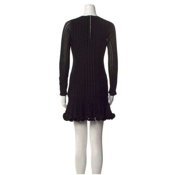 Milly Authentic Solid Black Ribbed Knit Long Sleeve Ruffle Mini Dress Xs Small P - Picture 5 of 9